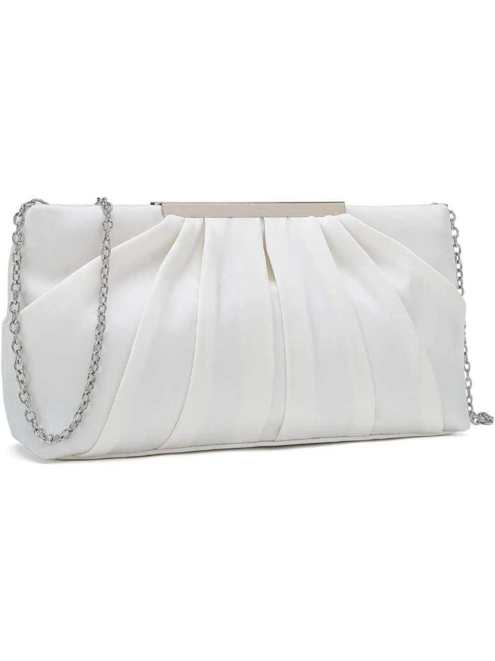 👜Women's White Pleated Satin Elegant Evening Clutch Formal Wedding Purse